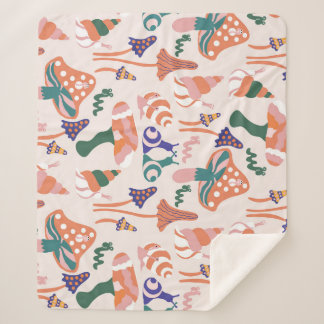 Autumn mushrooms, colourful seamless design. sherpa blanket