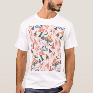 Autumn mushrooms, colourful seamless design. T-Shirt