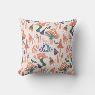 Autumn mushrooms, colourful seamless design. throw pillow