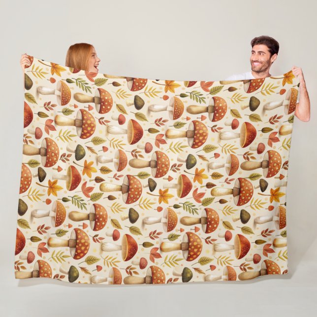 Autumn Mushrooms Fleece Blanket (In Situ)