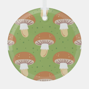 Autumn mushrooms: green seamless pattern. glass ornament