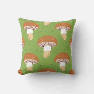 Autumn mushrooms: green seamless pattern. throw pillow