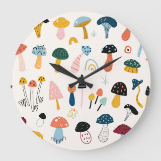 Autumn Mushrooms Hand Drawn Collection Large Clock