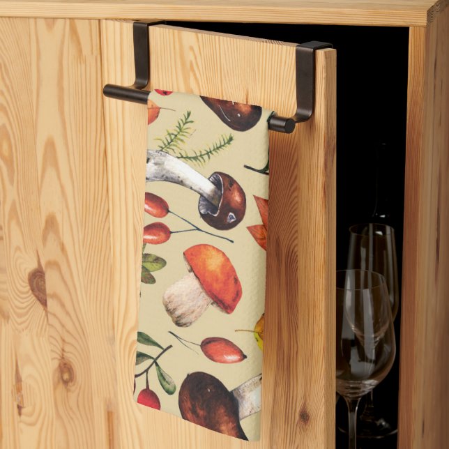 Autumn mushrooms kitchen towel (Thirds Fold)