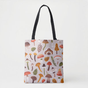 Autumn mushrooms, leaves: vintage repeat. tote bag