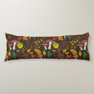 Autumn mushrooms,nuts and berries on dark body pillow