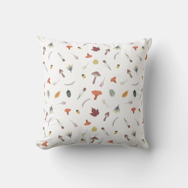 autumn mushrooms pattern throw pillow (Front)