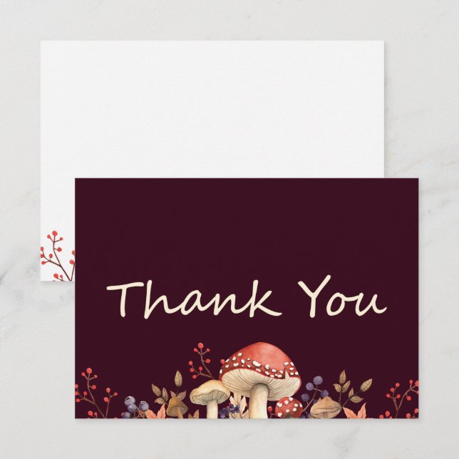 Autumn Mushrooms, Plants and Leaves Fall Flat Thank You Card (Front/Back)