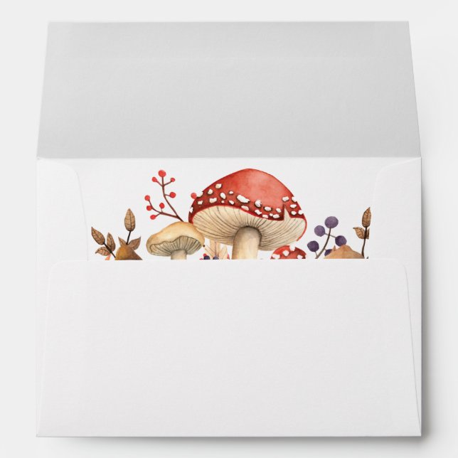Autumn Mushrooms, Plants and Leaves Fall Wedding Envelope (Back (Bottom))