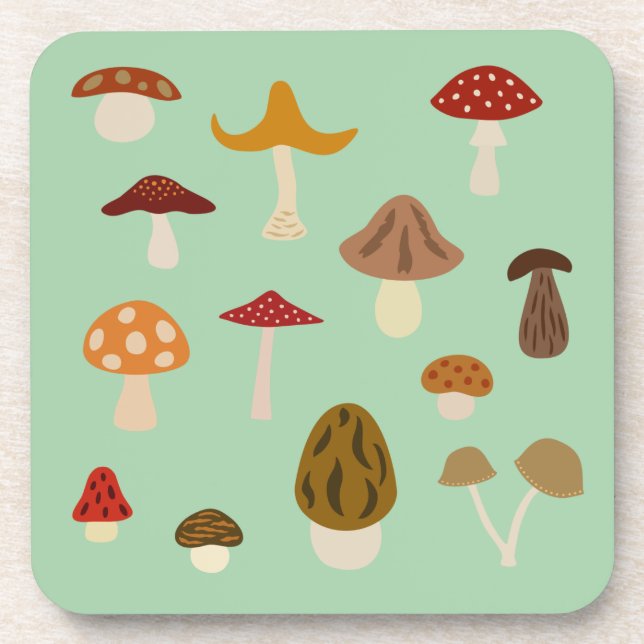 Autumn Mushrooms Plastic Coasters (Front)