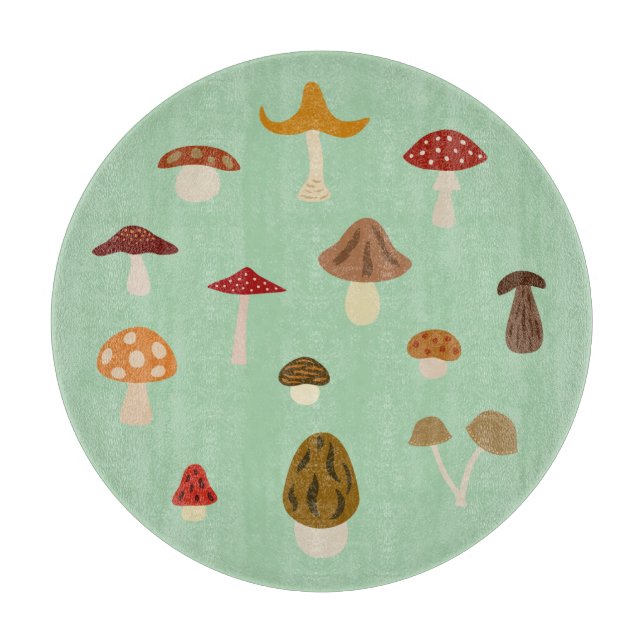 Autumn Mushrooms Round Cutting Board (Front)
