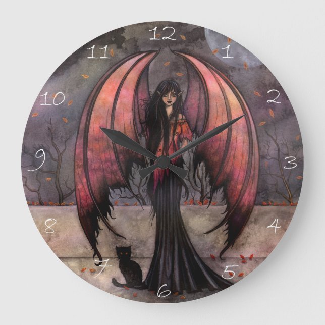 Autumn Mystique Gothic Fairy Vampire Cat Clock (Front)