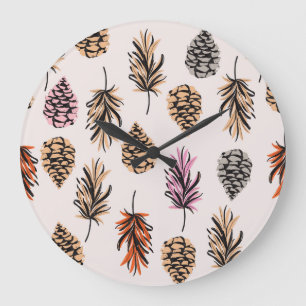 Autumn Nature: Trendy Vintage Seamless. Large Clock