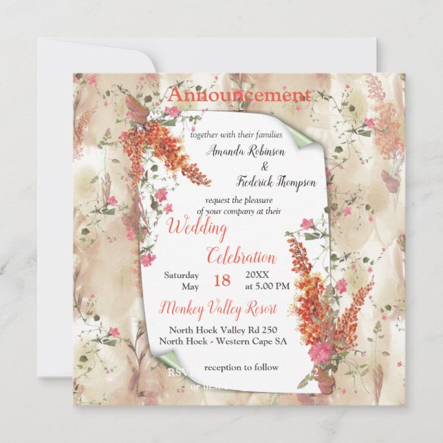 Autumn Neutral-toned Elegant Botanical theme Announcement (Front)