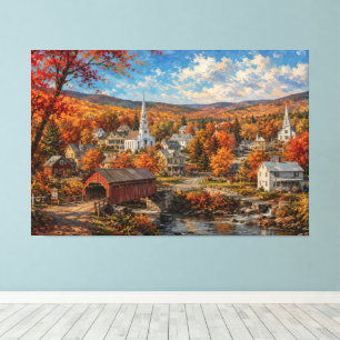 Autumn New England Village Painting Canvas Print