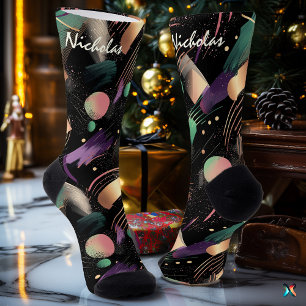 Autumn Night Abstract Socks in Purple and Green