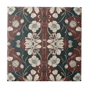 Autumn Noir Blossoms Mirrored Pattern Tile
