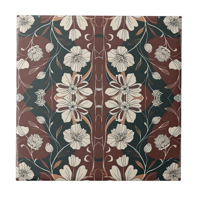 Autumn Noir Blossoms Mirrored Pattern Tile (Front)