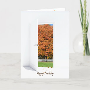 Autumn Oak in open door birthday Card