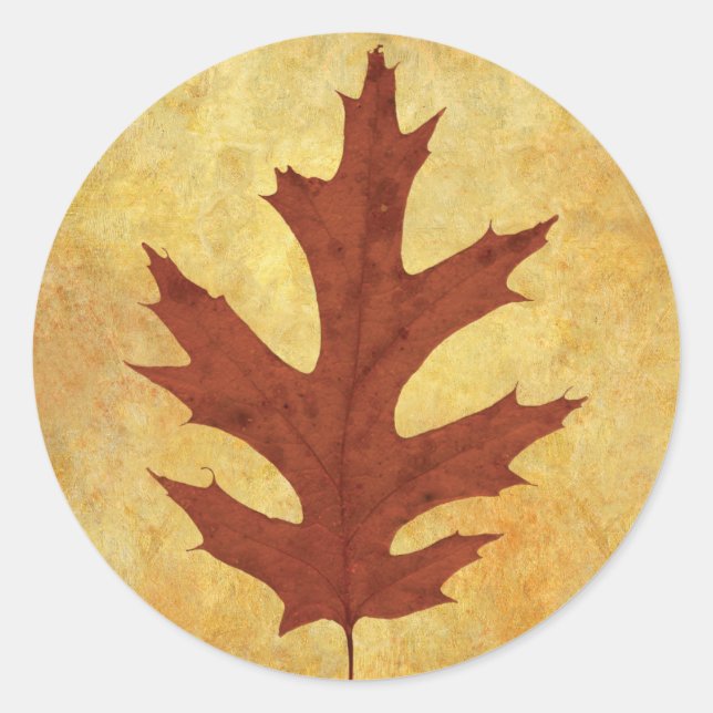 Autumn Oak Leaf Red Classic Round Sticker (Front)
