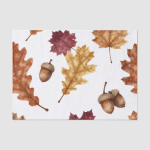 Autumn Oak Leaves Acorn Watercolor Pattern Tissue Paper