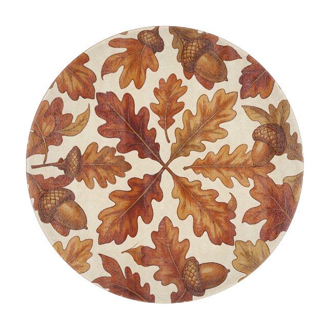 Autumn Oak Leaves Acorns Brown Seamless Fall  Cutting Board (Front)