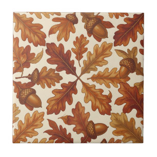 Autumn Oak Leaves Acorns Brown Seamless Fall Tile