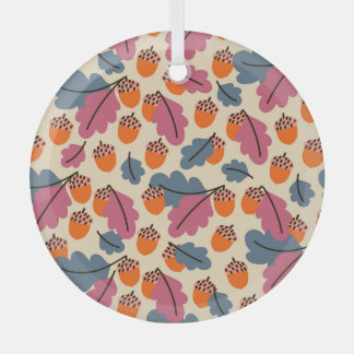 Autumn Oak: Leaves and Acorns Pattern Glass Ornament