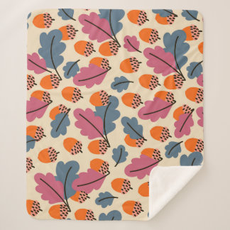 Autumn Oak: Leaves and Acorns Pattern Sherpa Blanket