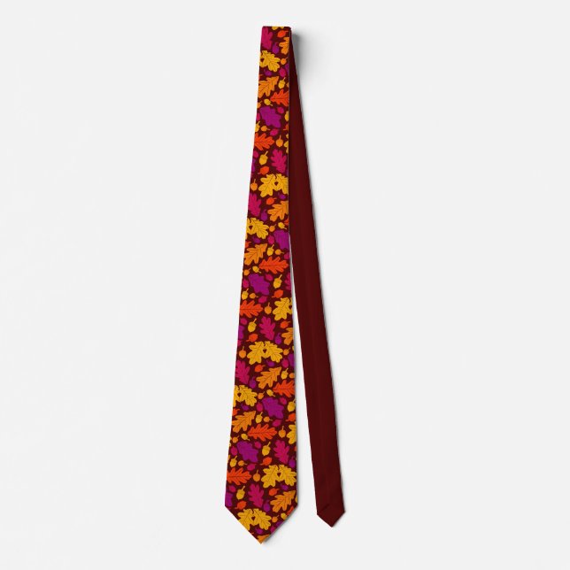 Autumn Oak Leaves and Acorns Patterned Tie (Front)