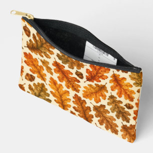 Autumn Oak Leaves Pattern Cozy Nature Aesthetic Accessory Pouch