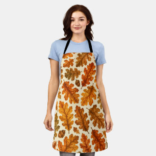 Autumn Oak Leaves Pattern   Cozy Nature Aesthetic Apron