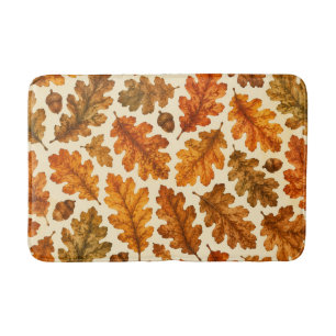 Autumn Oak Leaves Pattern Cozy Nature Aesthetic Bath Mat