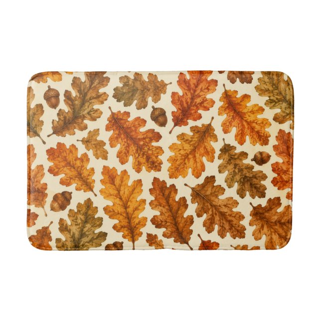 Autumn Oak Leaves Pattern | Cozy Nature Aesthetic Bath Mat (Front)
