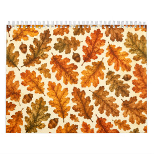 Autumn Oak Leaves Pattern Cozy Nature Aesthetic Calendar