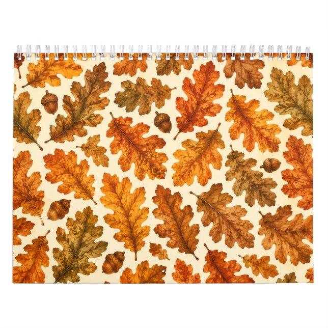 Autumn Oak Leaves Pattern | Cozy Nature Aesthetic Calendar (Cover)