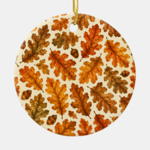 Autumn Oak Leaves Pattern Cozy Nature Aesthetic Ceramic Ornament