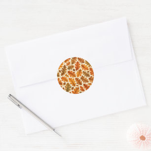 Autumn Oak Leaves Pattern Cozy Nature Aesthetic Classic Round Sticker