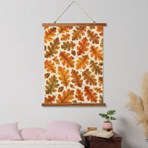 Autumn Oak Leaves Pattern Cozy Nature Aesthetic Hanging Tapestry