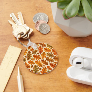 Autumn Oak Leaves Pattern Cozy Nature Aesthetic Keychain