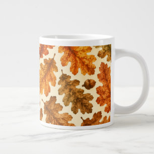 Autumn Oak Leaves Pattern   Cozy Nature Aesthetic Large Coffee Mug