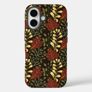 Autumn Oak Leaves Pattern in Maroon and Yellow iPhone 16 Case