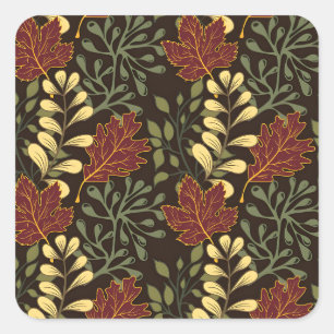 Autumn Oak Leaves Pattern in Maroon and Yellow Square Sticker