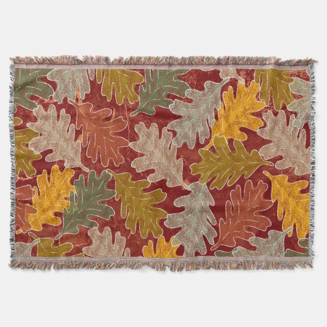 Autumn Oak Leaves Throw Blanket (Front)