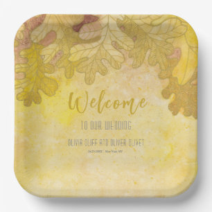 Autumn Oak Leaves Wedding Welcome Paper Plate