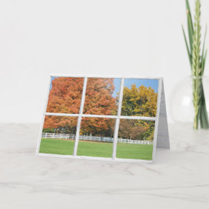 Autumn Oak tree view in window Card