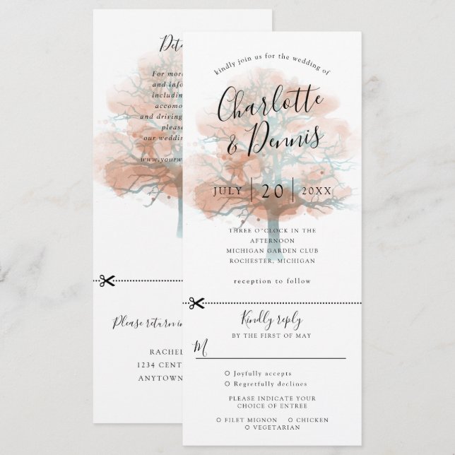 autumn oak tree wedding invitation w rsvp attached (Front/Back)