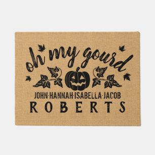 Autumn Oh My Gourd Custom Rustic Burlap Fall Doormat