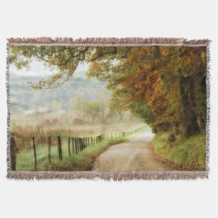 Autumn on a Country Road Throw Blanket