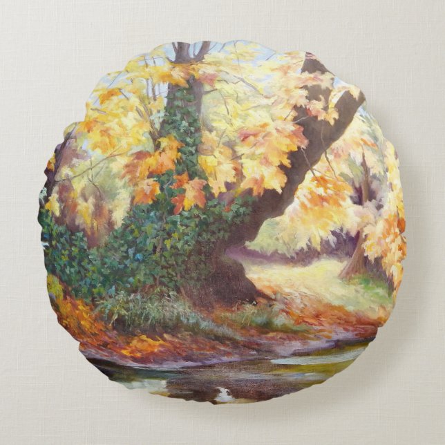Autumn on the Darent 1999 Round Pillow (Front)